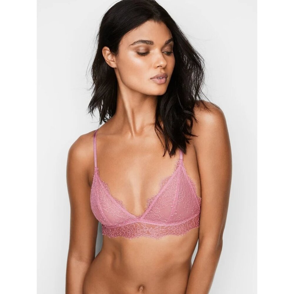 Victoria's Secret Lace chantilly Bralette in Pink sheer unlined L